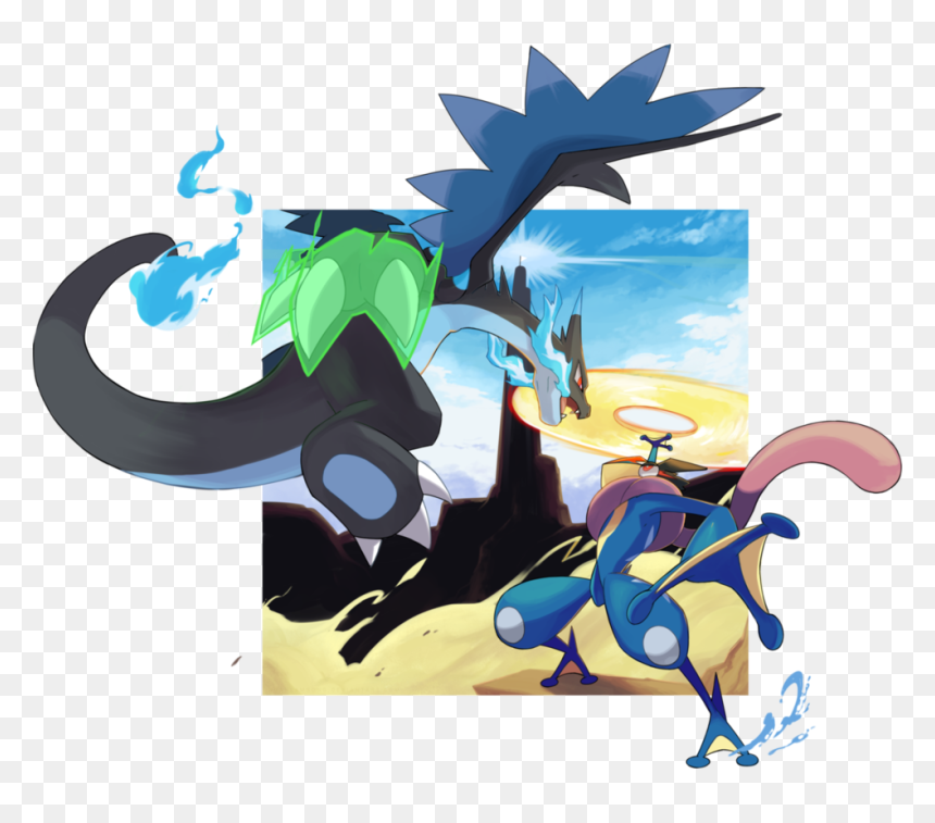Charizard X Vs Ash Greninja, Png Download - Ash Greninja Vs Charizard, Transparent Png - greninja png