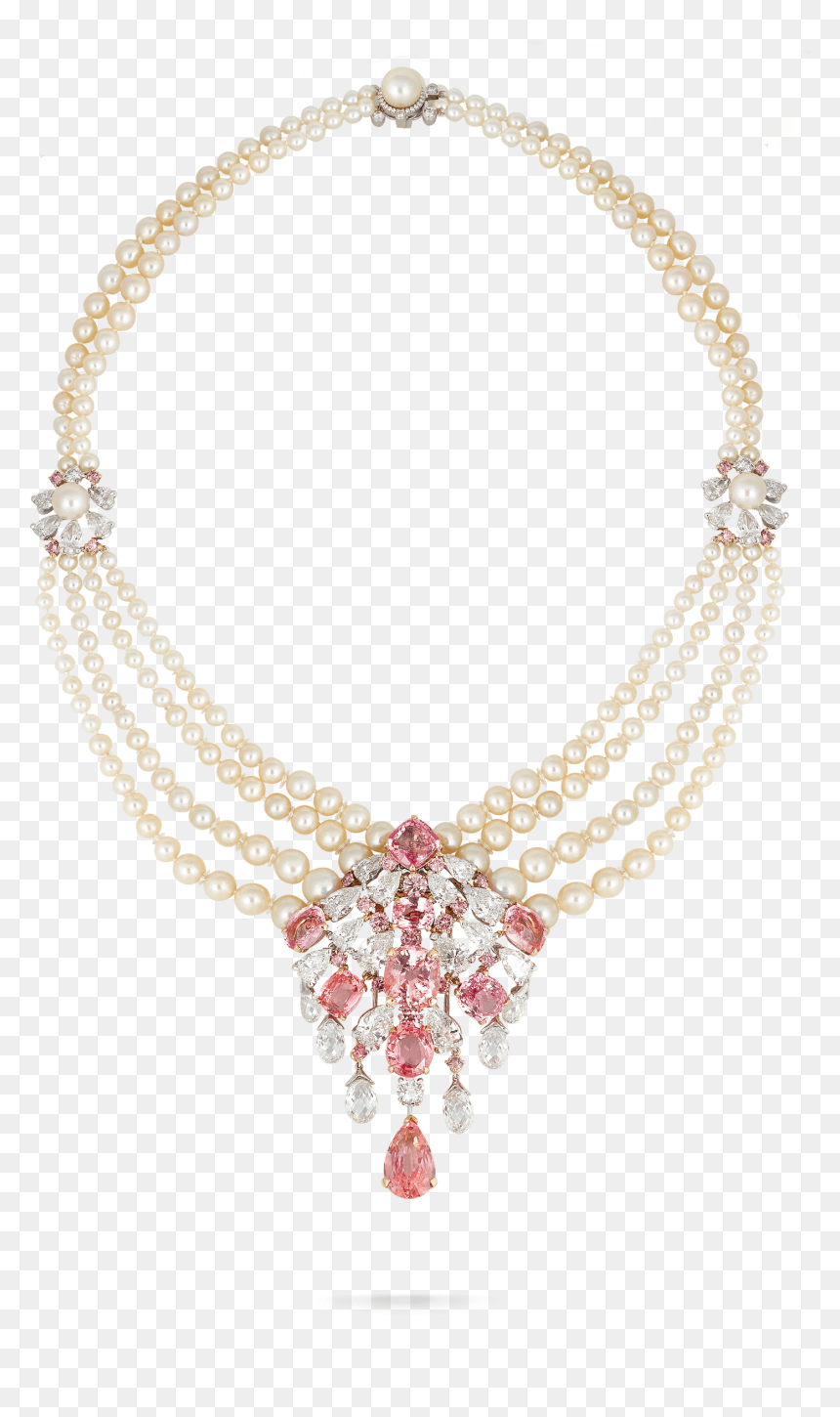 Padparadscha Sapphire And Pearl Necklace - Padparadscha Sapphire High Jewelry, HD Png Download - pearl necklace png