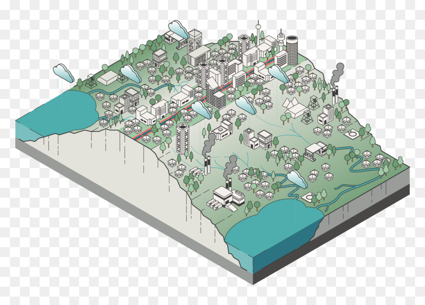 Diagram Of Urban Watershed - Roller Coaster, HD Png Download - vignette png 1920x1080