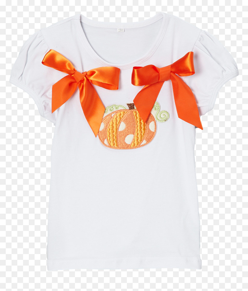 Orange Ribbon Pumpkin Short Sleeve Thanksgiving & Halloween - Blouse, HD Png Download - orange ribbon png