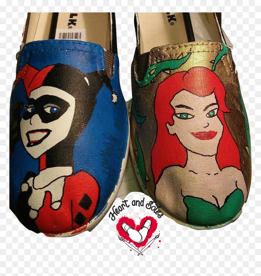 Harley Quinn And Poison Ivy Hand Painted Shoes - Sock, HD Png Download - poison ivy png