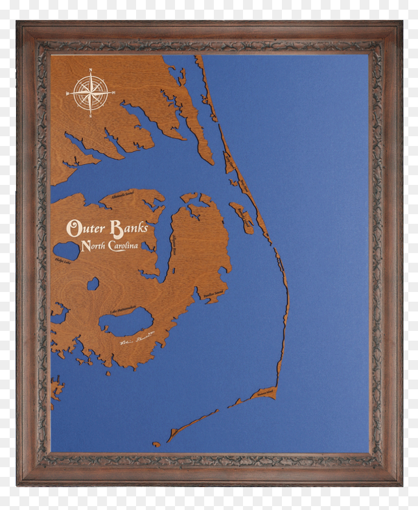 Custom Crafted Silhouettes Engraved Wood Lake Maps - Picture Frame, HD Png Download - north carolina outline png
