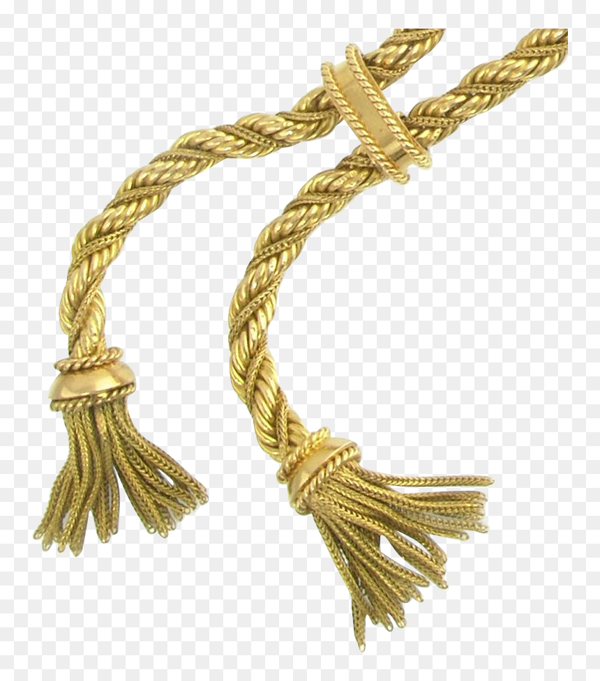Vintage French 18k Gold Twisted Rope Chain Double Tassel - Rope Chain, HD Png Download - tassel png