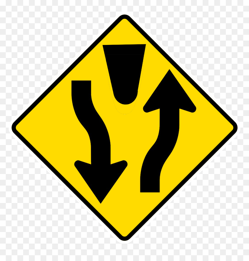Cambodia Road Sign Pw W1 45 - Road Signs Divided Highway, HD Png Download - road sign png