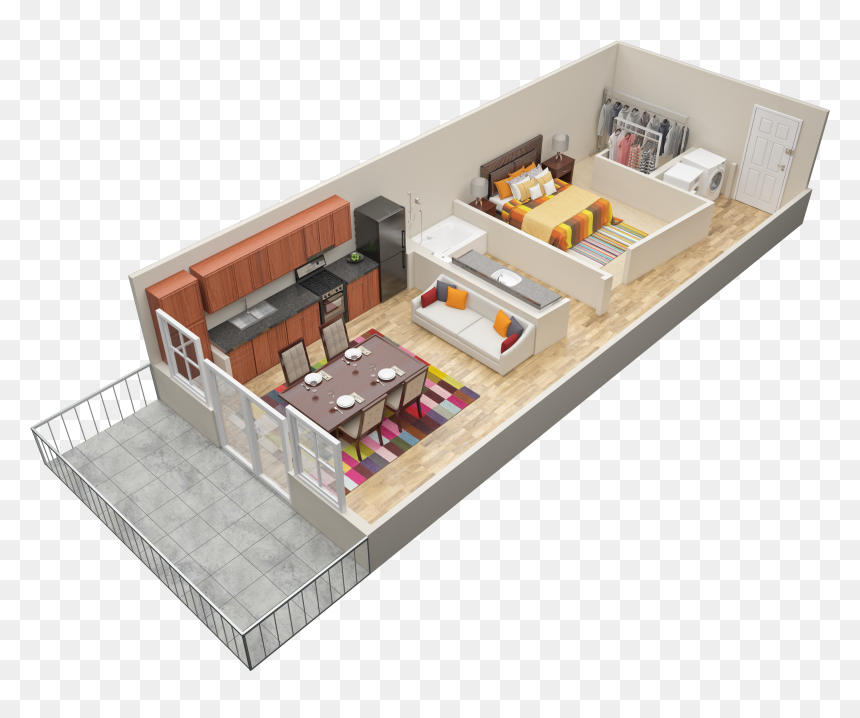 One Bedroom • One Bath • Balcony - 2 Bedroom Loft Apartment Floor Plans, HD Png Download - balcony png