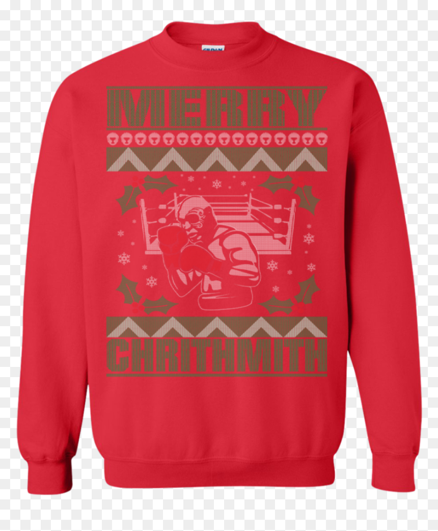 Merry Chrithmith Mike Tyson Ugly Christmas Sweater - Gildan Crewneck Sweatshirt Black, HD Png Download - mike tyson png