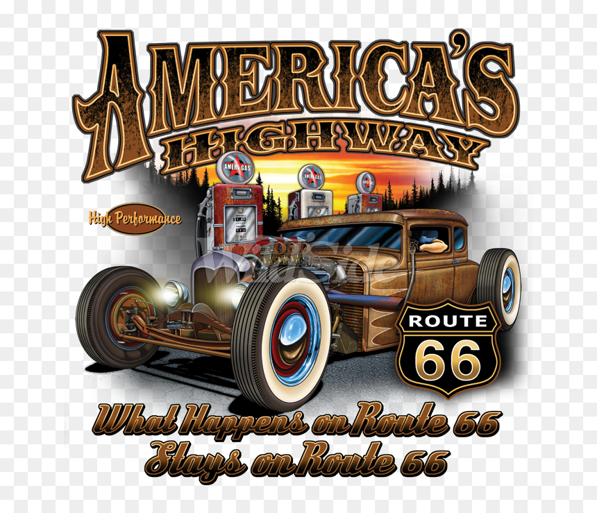 Americas Highway Route 66 Hotrod - Route 66 Highway Clipart, HD Png Download - highway png