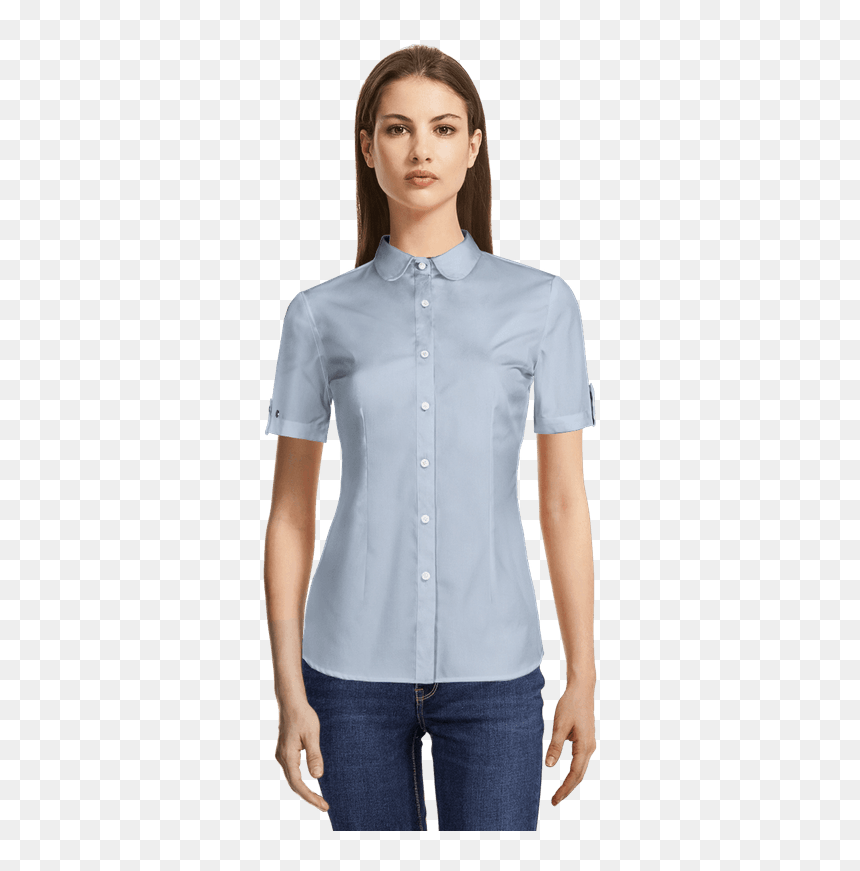 Fuchsia Oxford Dress Shirt With Contrast Cuffs"

	 - Camisa De Mujer En Cuello Mao, HD Png Download - peter pan silhouette png
