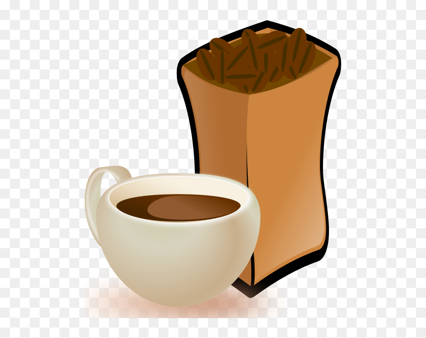 Vector Image Of Beige Cup Of Coffee With Sack Of Coffee - Coffee Beans Clip Art, HD Png Download - coffee bean vector png