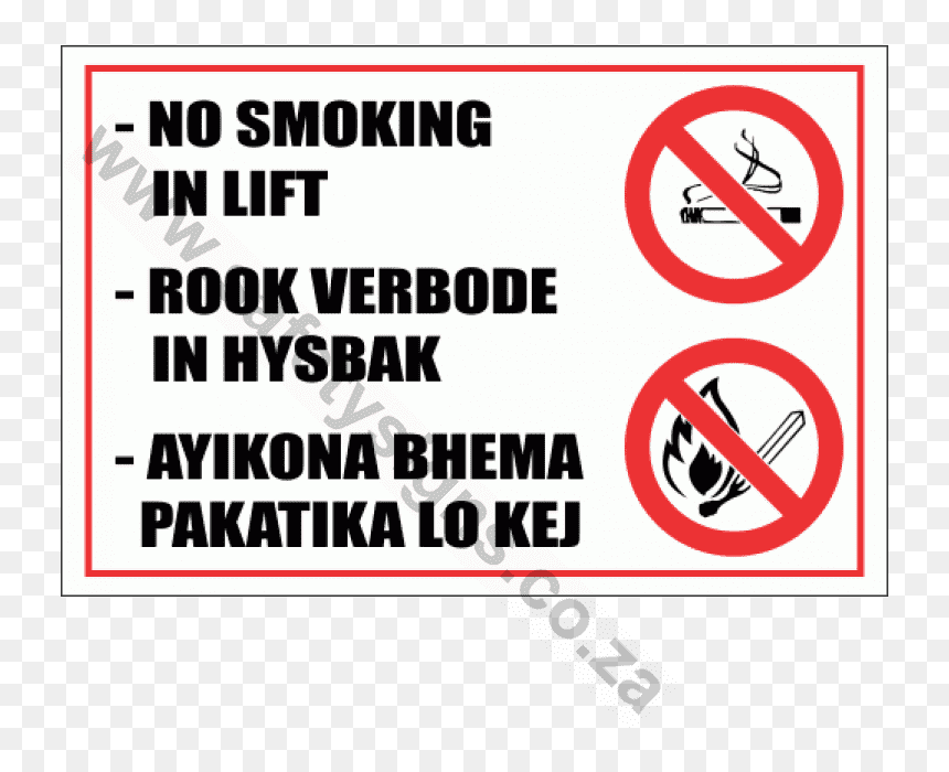 No Smoking In Lift Sign - Safety Signs And Symbols, HD Png Download - no smoking png
