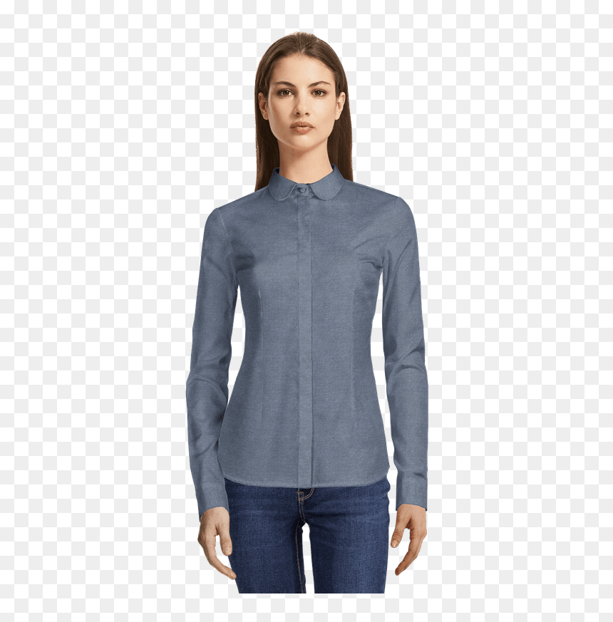 Steel Blue Round Collar Flannel Shirt-view Front - Double Breasted Jacket Black, HD Png Download - peter pan silhouette png