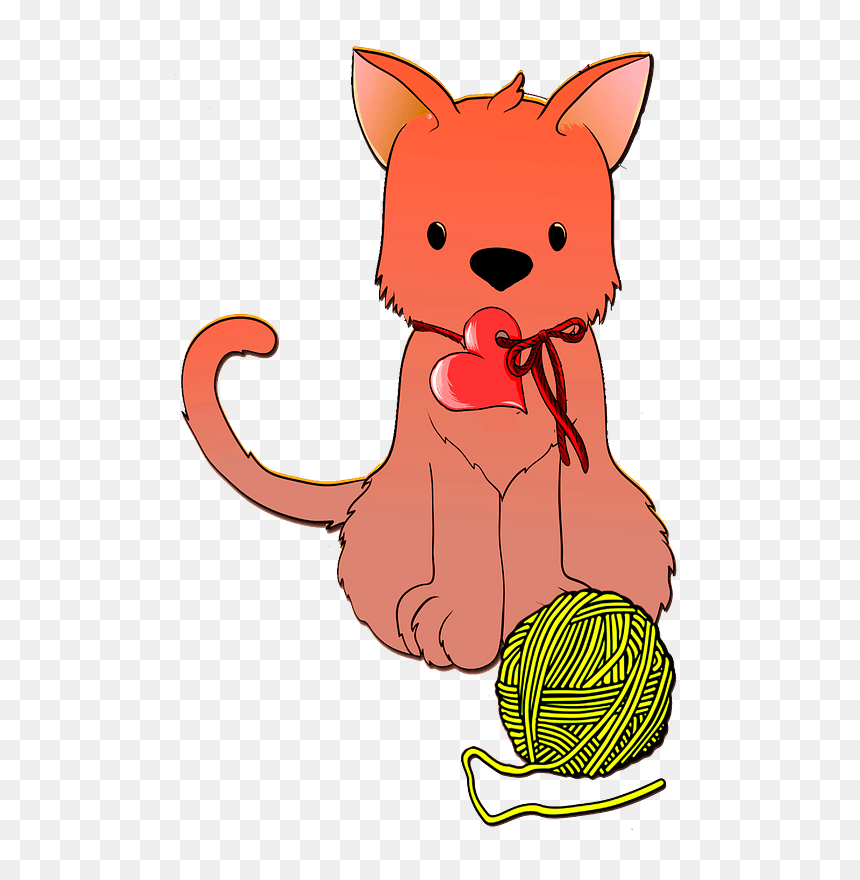 Cat With A Ball Of Yarn Clipart - Cartoon, HD Png Download - ball of yarn png