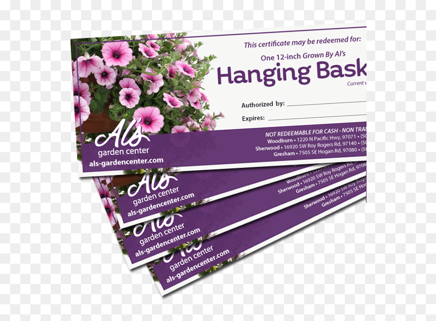 Stack Of Al"s Hanging Basket Vouchers - Flower Basket Fundraiser, HD Png Download - hanging moss png