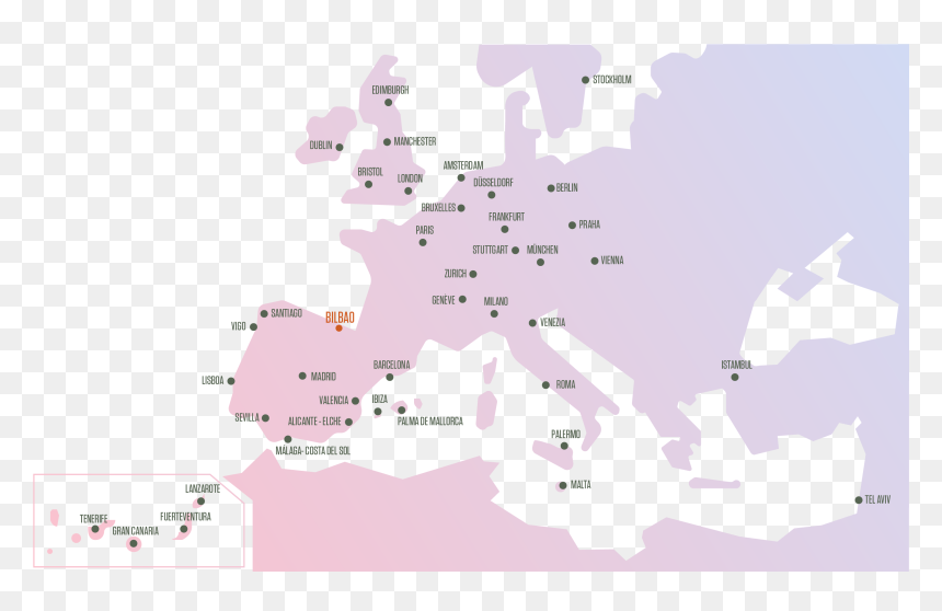 Mapa Europa Vuelos Flights Festival Bilbao Bbk Live - Association Des États Généraux Des Étudiants De L'europe, HD Png Download - plane silhouette png