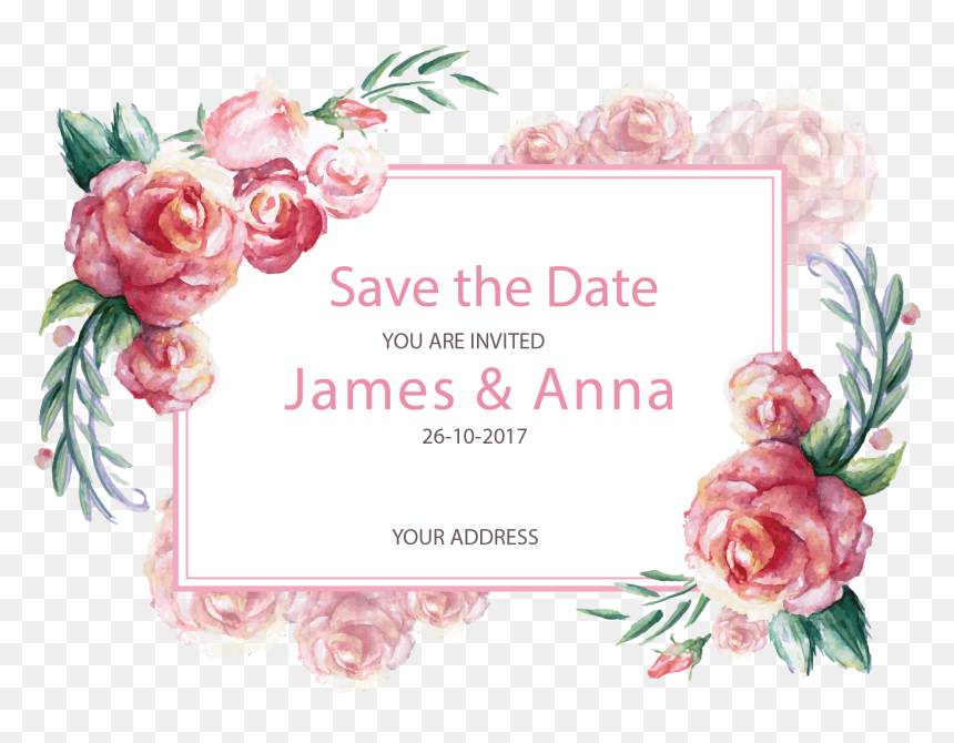 Vector Romantic Gift Postcard Wedding Paper Invitation - Watercolor Rose Frame Png, Transparent Png - you are invited png