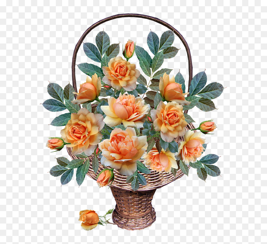 Transparent Bouquet Basket Png - Flower, Png Download - png roses
