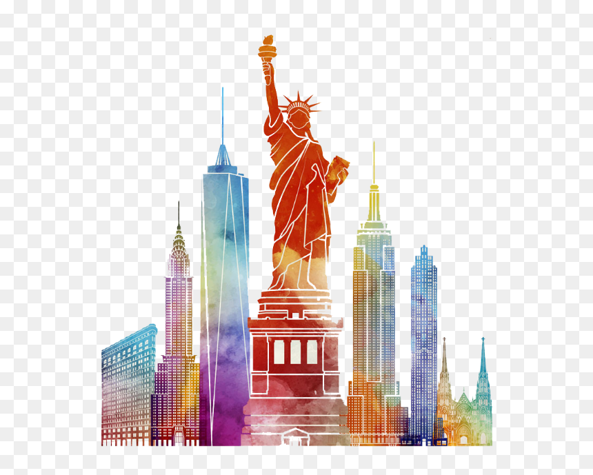 Newyorkcity City Watercolor Painting Illustration Comic - Watercolor New York Skyline Png, Transparent Png - city buildings png