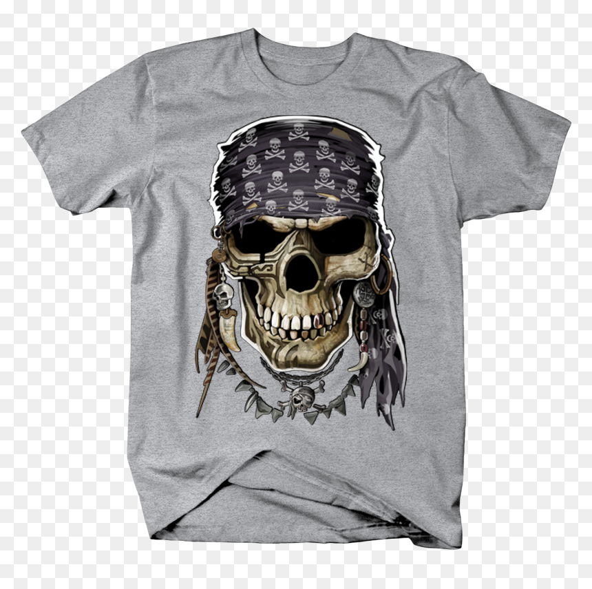 Pirate Skull Head With Bandana Skull And Bones - T Shirt Dog Cavalier King Charles, HD Png Download - skull and bones png
