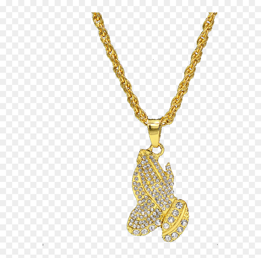 Iced Praying Hands & Rope Chain - Rope Chain With Praying Hand, HD Png Download - necklace chain png