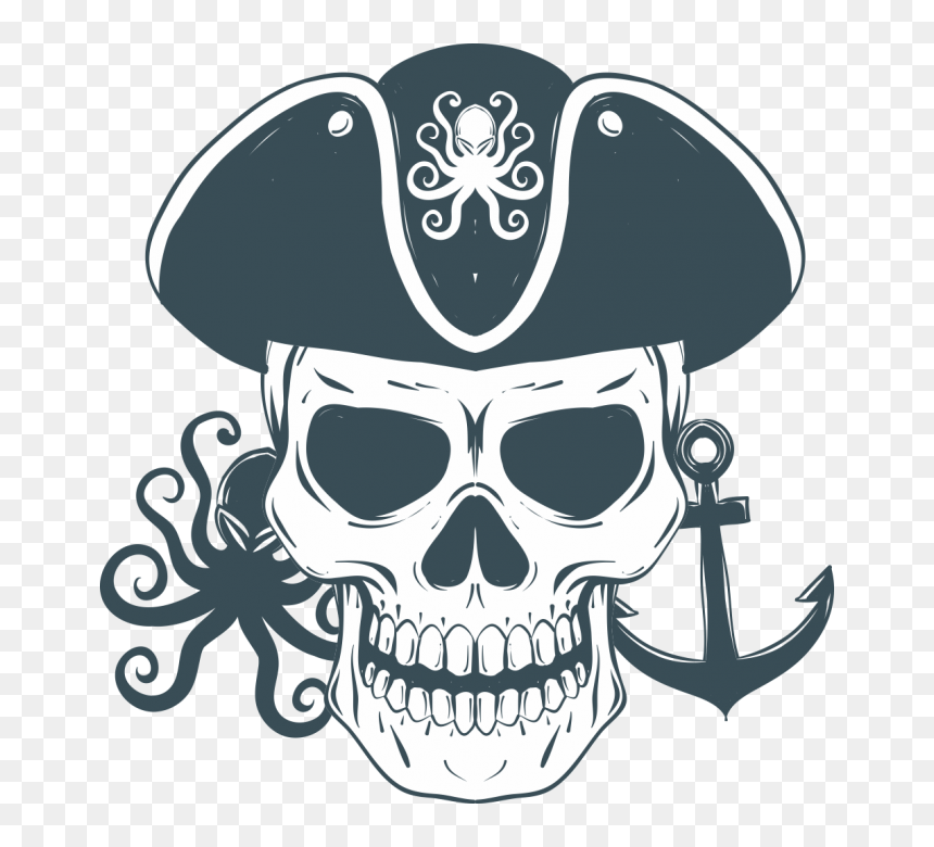 Skull Pirate Sticker Clip Art - Skull Pirate, HD Png Download - pirate skull png