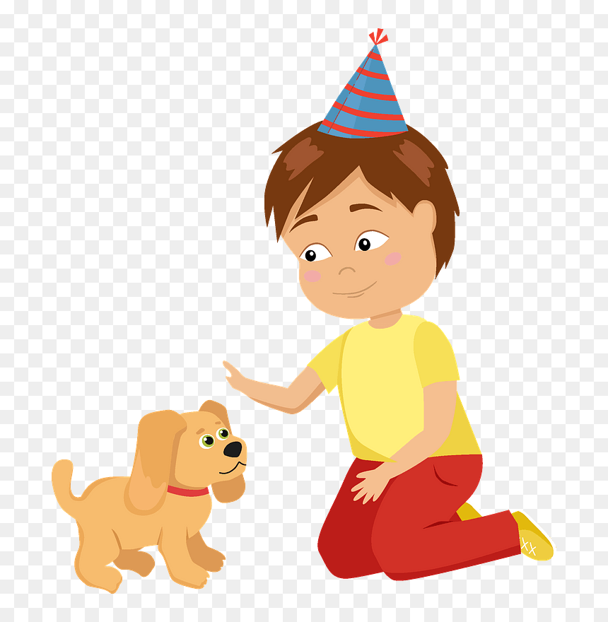 Birthday Boy With His New Puppy Clipart - Cartoon, HD Png Download - birthday hat transparent png