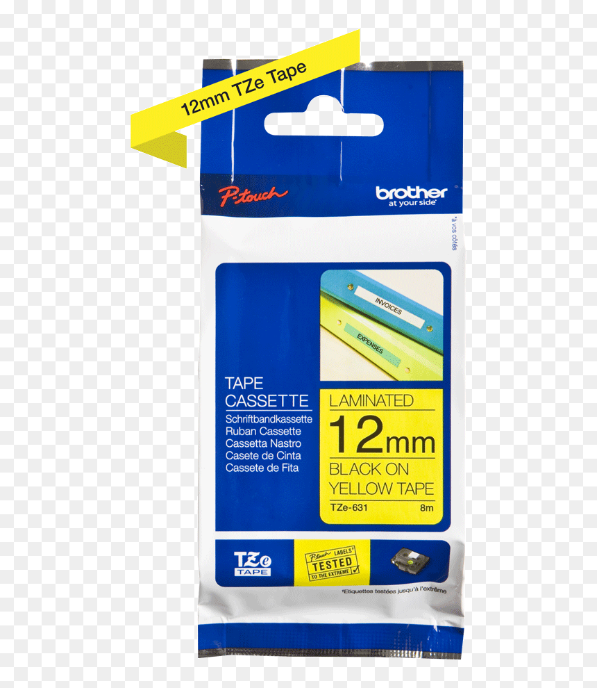 Brother Tape Tze 631 Black In Yellow 12mm, HD Png Download - black tape png