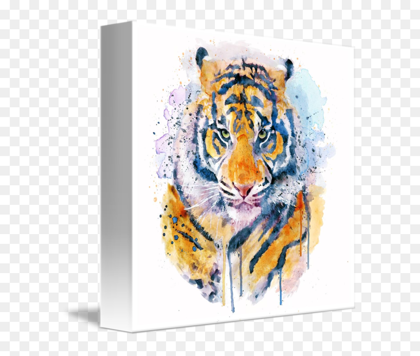 "tiger Face Watercolor Portrait - Tiger Face Acrylic Painting, HD Png Download - tiger face png