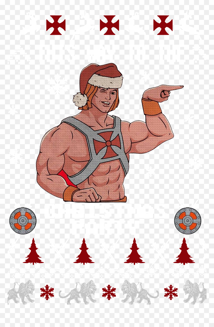He Man This Way To The Christmas Party Ugly Shirt, - Cartoon, HD Png Download - christmas party png