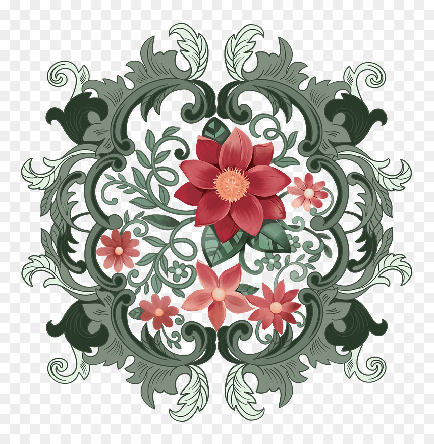 Red Flowers Ornament Clipart - Chrysanths, HD Png Download - red ornament png