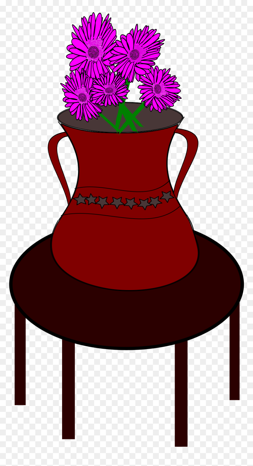 Flower Vase Clip Arts - Flower Vase On The Table, HD Png Download - beautiful flower vase with flowers png