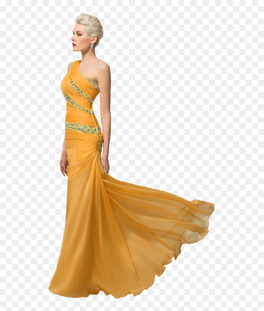 Femme Robe Jaune - Png Femme Robe, Transparent Png - robe png
