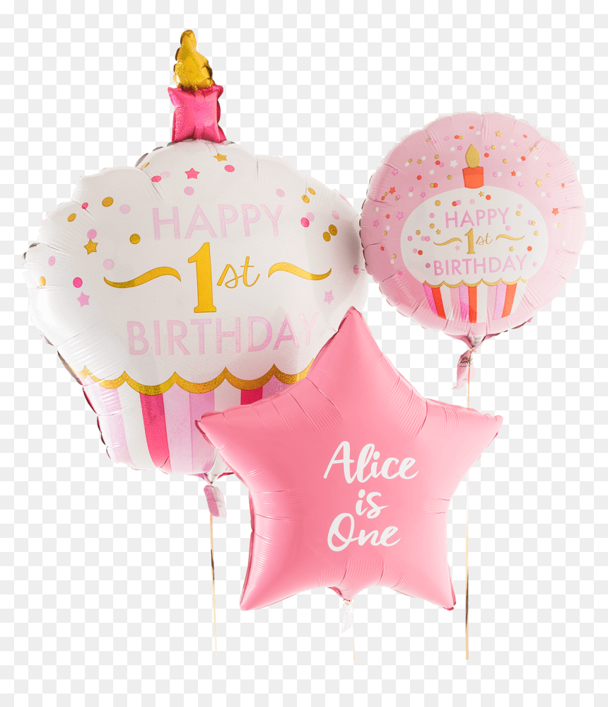 1st Birthday Pink Cupcake Supershape - Personalised Birthday Balloons Png, Transparent Png - 1st birthday png pink