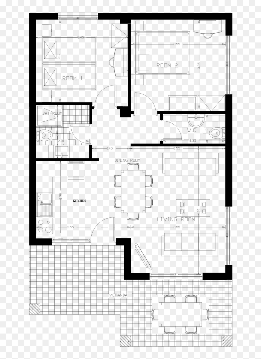 B - Appartement Pmr 50m2, HD Png Download - sofa plan png