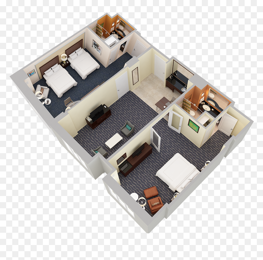 2 Bedroom Suite 1king 2 Queen Beds Angle 1 - Hilton Room Plan, HD Png Download - sofa plan png