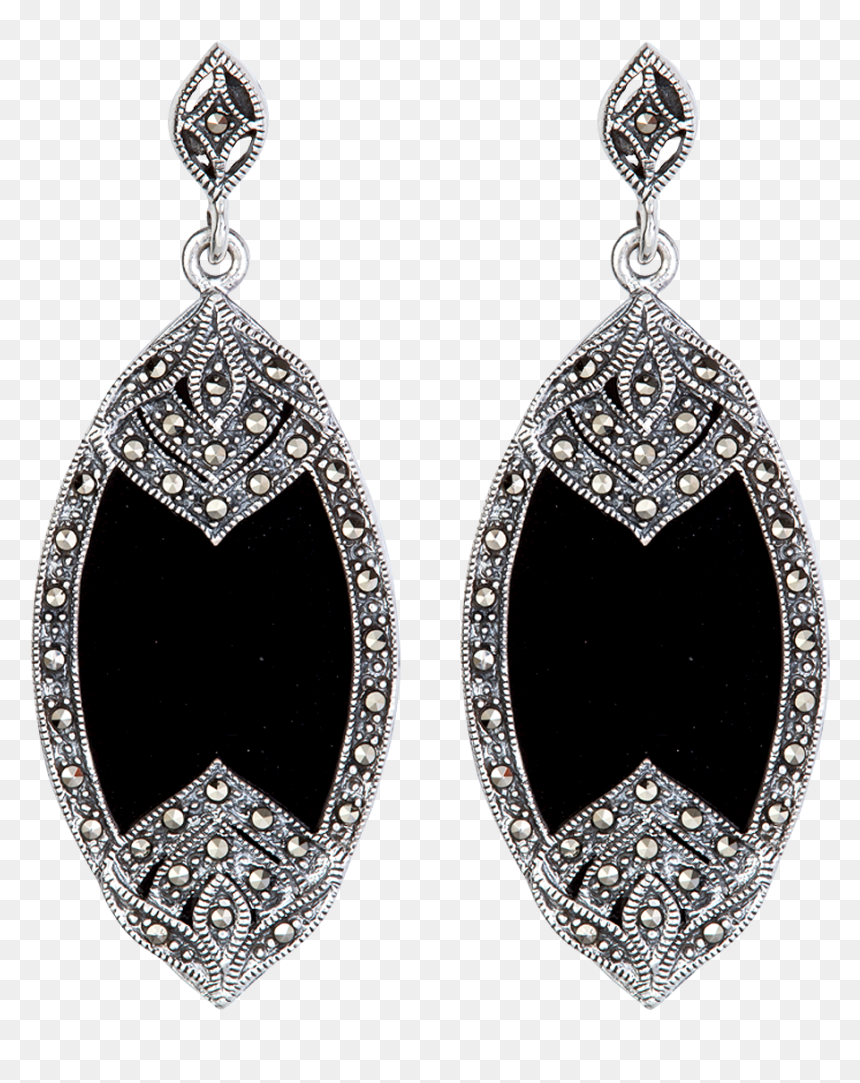 Large Marcasite Oval Earrings - Black Earrings Png, Transparent Png - ladies fancy bangles png