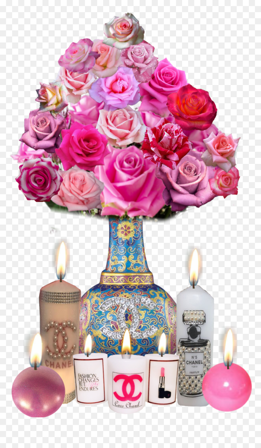 #rose #roses #vase #flowers #flower #decor #candles - Rose, HD Png Download - pink rose flower png
