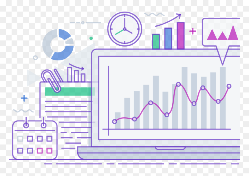A Collage Of Laptops, Clocks, Calendars, And Charts - Graphic Design, HD Png Download - line graph png