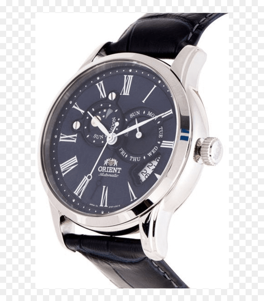 Orient Automatic Sun & Moon Phase Blue Dial Leather - Đồng Hồ Số La Mã Orient, HD Png Download - moon phases png