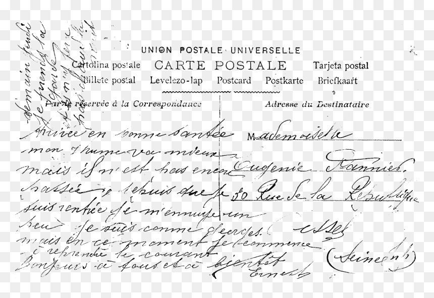 Postcard Back Image Digital French - Vintage Handwriting Clipart, HD Png Download - postcard png