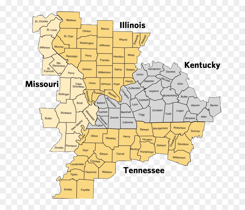 Map Of Kentucky And Missouri , Png Download - Kentucky Illinois Map, Transparent Png - missouri png