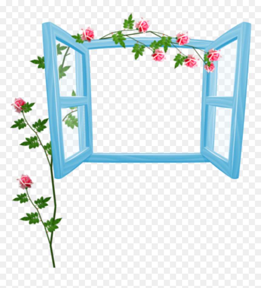 #ftestickers #flowers #roses #window #openwindow #blue - Open Window Cartoon Png, Transparent Png - open window png