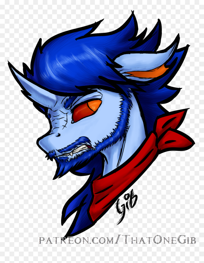 Thatonegib, Bandana, Beard, Black Outlines, Bust, Changedling, - Cartoon, HD Png Download - blue bandana png