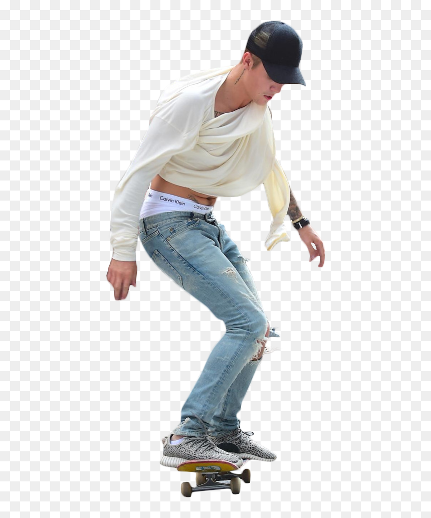 Justin Bieber Skateboarding Png Image - Skater Png, Transparent Png - skateboarder png