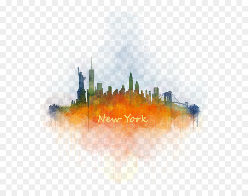 New York City Skyline Watercolor Painting Cityscape - Watercolor City Skyline Transparent Background, HD Png Download - miami skyline png