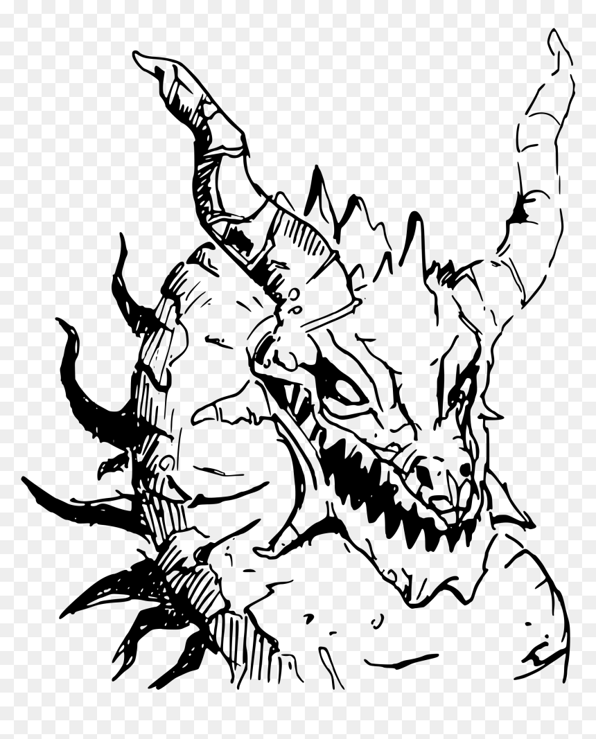 Ancient Dragon Head Clip Arts - Basic Drawn Dragon Head, HD Png Download - dragon head png