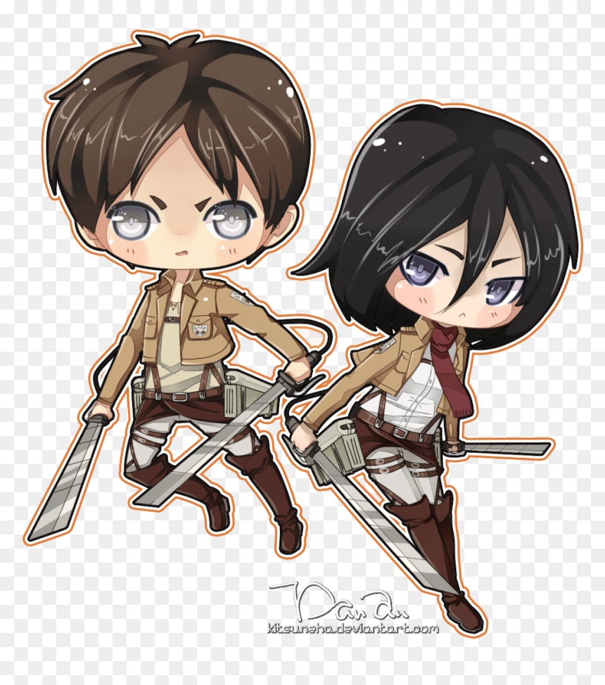 Eren And Mikasa Chibi , Png Download - Kawaii Eren And Mikasa, Transparent Png - mikasa png
