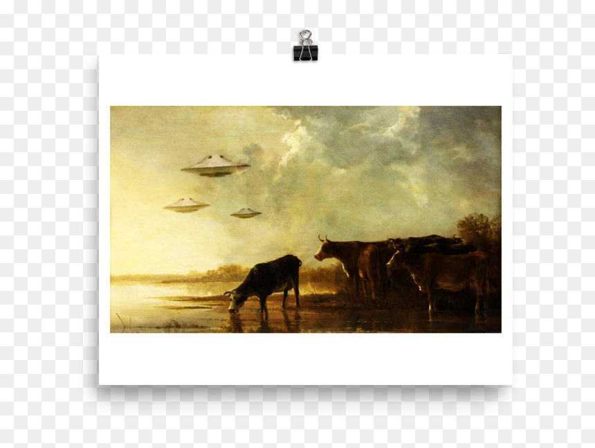 Saucers And Cattle - River Landscape With Cows, HD Png Download - cows png
