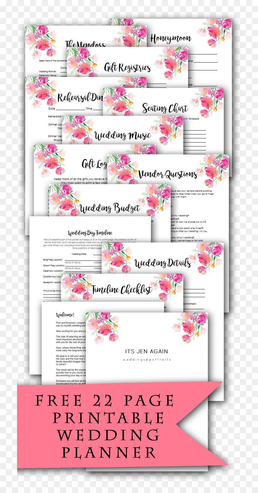 Free Printable Wedding Planner - Floral Design, HD Png Download - planner png