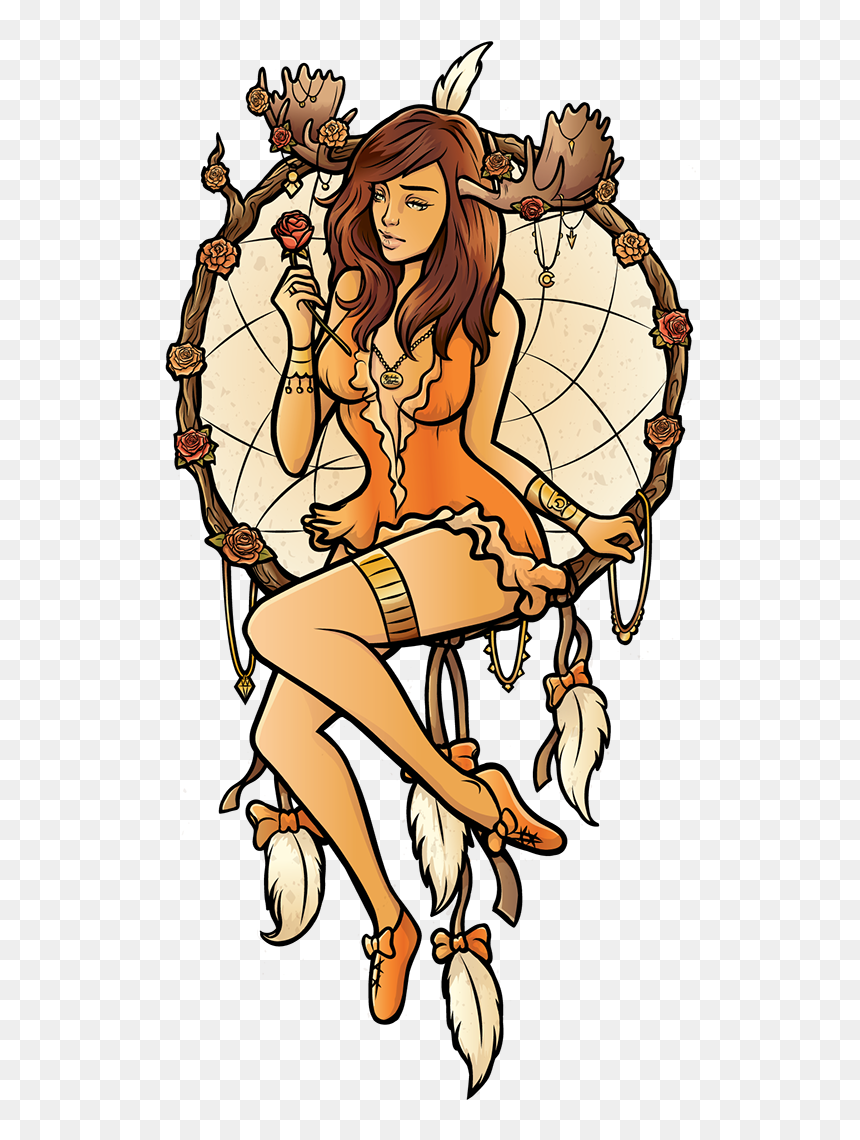 Dreamcatcher Girl Art, HD Png Download - dream catcher vector png