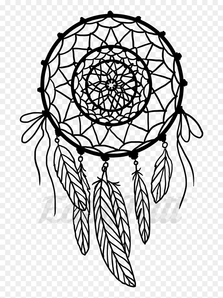 Download Tattoo Art Dreamcatcher Line Feather Easytatt - Dream Catcher Feather Drawings, HD Png Download - dream catcher vector png